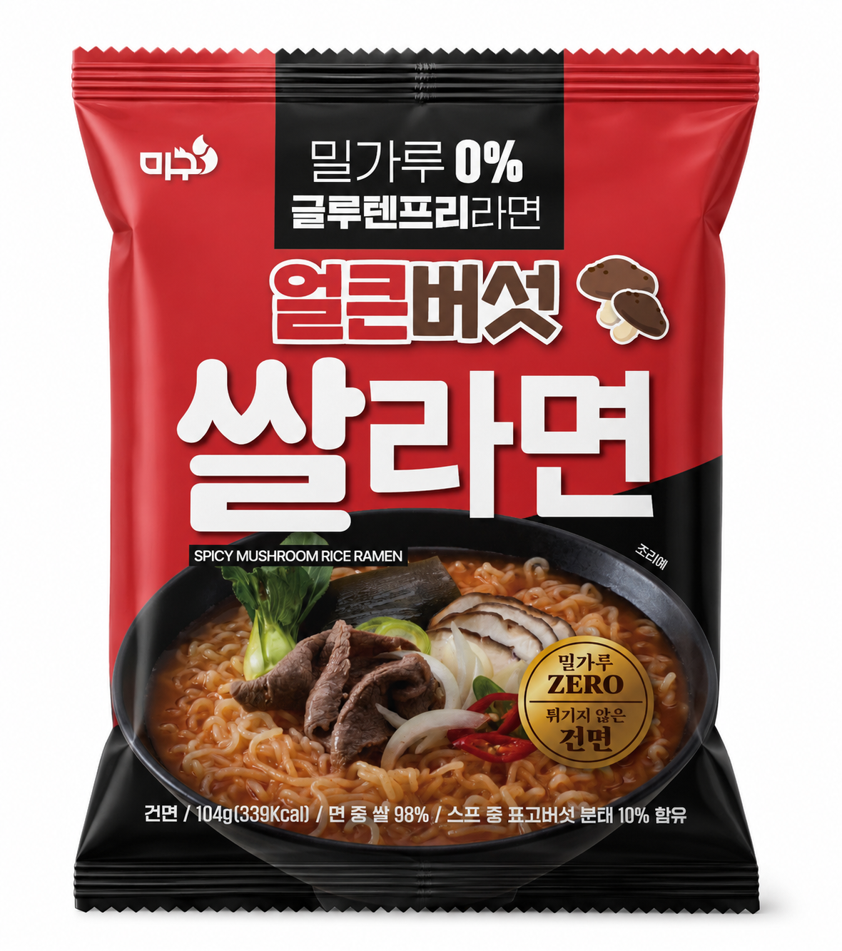 미고 얼큰버섯 쌀라면 봉지 제품